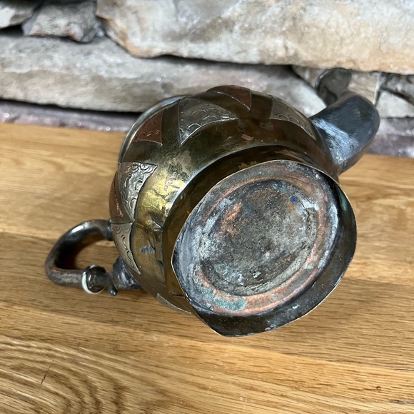 VTG Moroccan Teapot Handcrafted Silver Copper Brass Pieced Boho Decorative - Picture 7 of 8